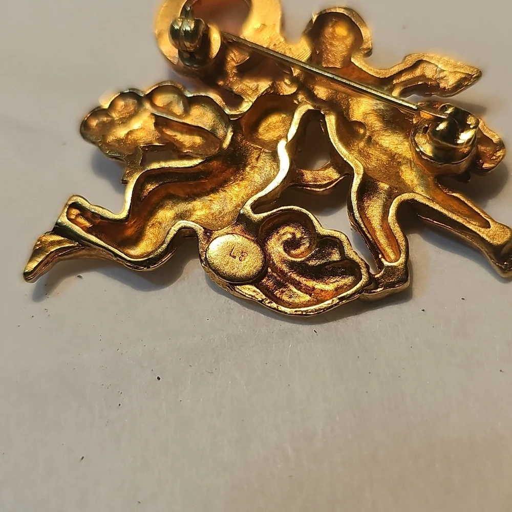 Gold Angel Brooch with Amber Accent